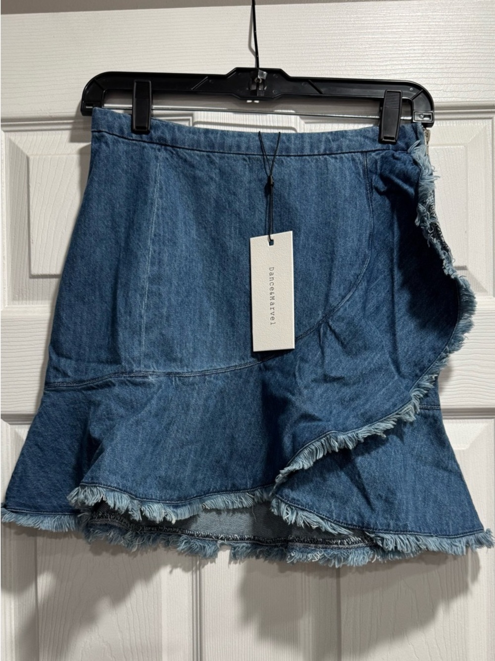 Dance & Marvel Denim Asymmetrical Ruffle Skirt - Blue - Picture 2 of 5